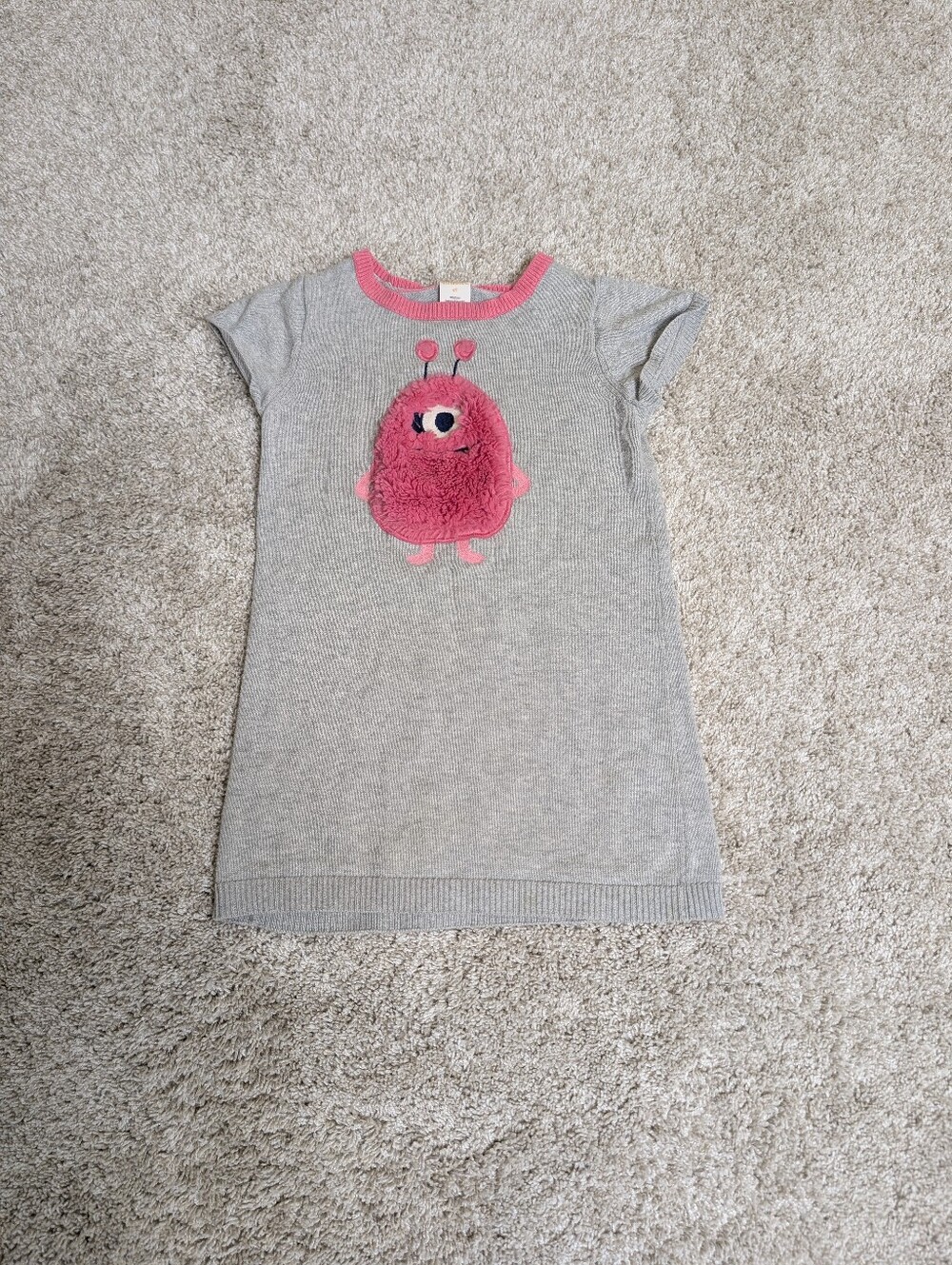 Gymboree Gray Knit Dress with Pink Fuzzy Monster - 4T
